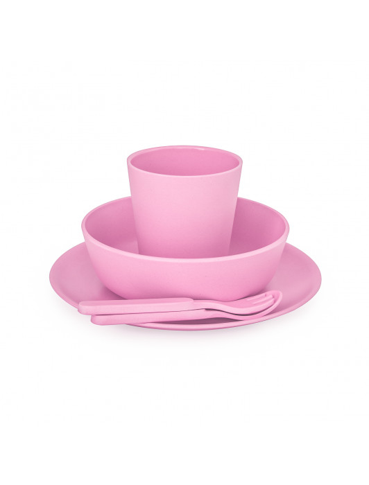 Bobo&Boo Non-Toxic, BPA-Free, 5 Piece Children’s Bamboo Dinner Set - Blossom Pink