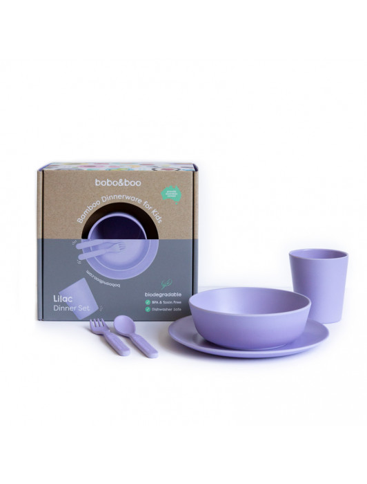 Bobo&Boo Non-Toxic, BPA-Free, 5 Piece Children’s Bamboo Dinner Set - Lilac Purple