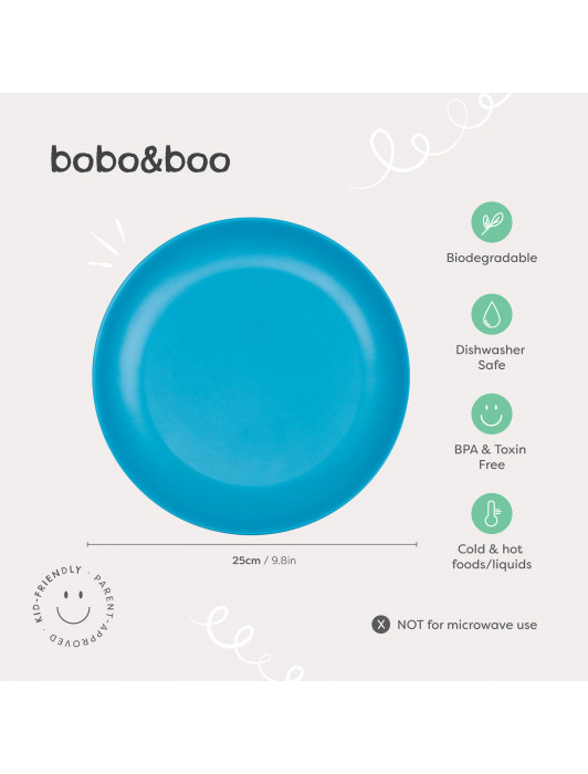 bobo&boo Non-Toxic, BPA-Free, Eco-friendly, set of 4 bamboo adult-sized plates for the big kids and the big kids at heart - Coastal