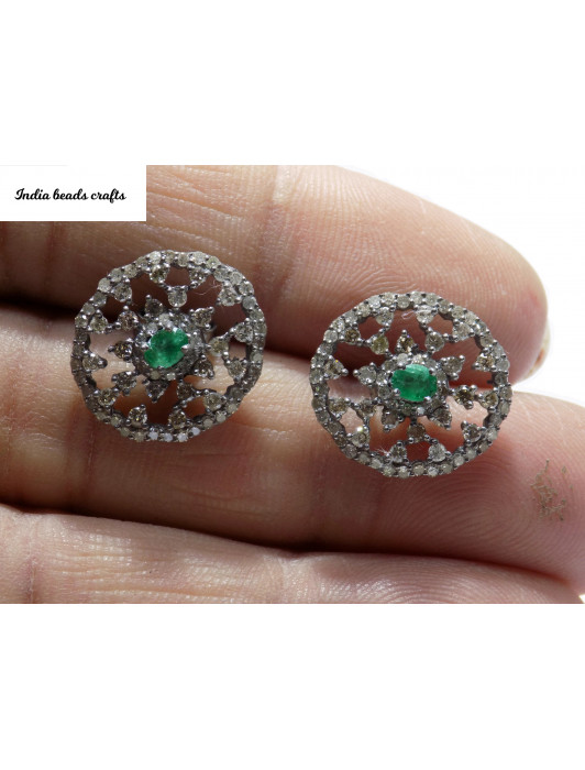Natural Diamond With Natural Emerald Earrings , Studs Diamond Studs , Emerald Studs , Earrings For Women Pretty Girls Gift for Her, Stud