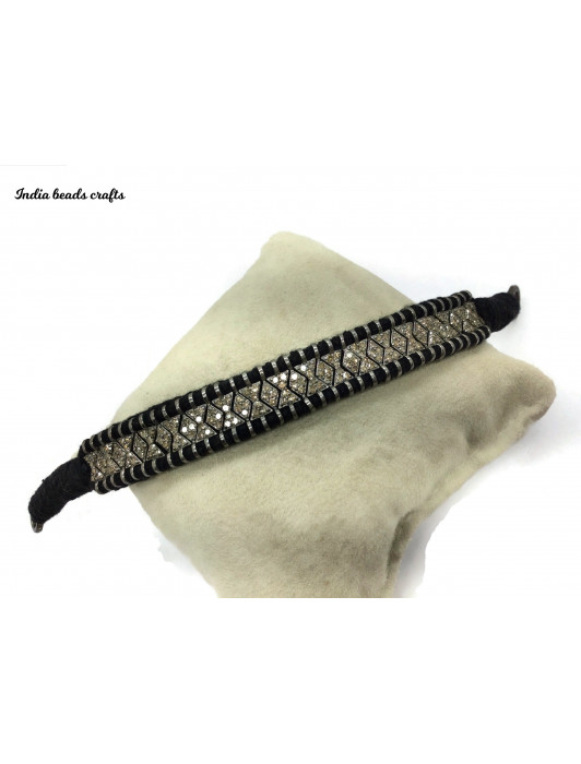 Natural Diamond Pave Diamond Bracelet Black Thread