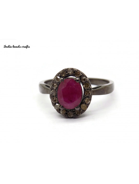 Ruby Oval Pave Diamond Beautiful Hand Made Ring