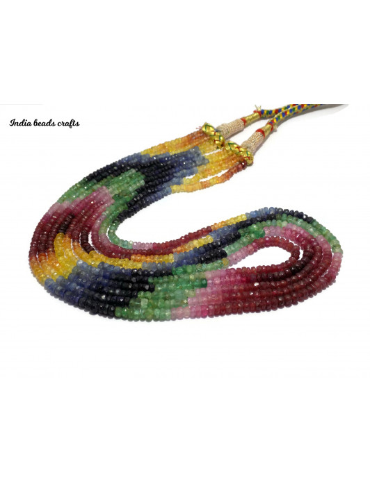 5 Strands Natural Multi Sapphire  Gemstone Faceted Beads 3.5-4mm Rondelle Necklace 16" Gemstone Multi Sapphire Necklace, Women Fashionable Necklace