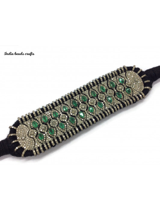 Natural Emerald Oval Pave Diamond Thread Bracelet Unique Design Natural Diamond Natural Emerald