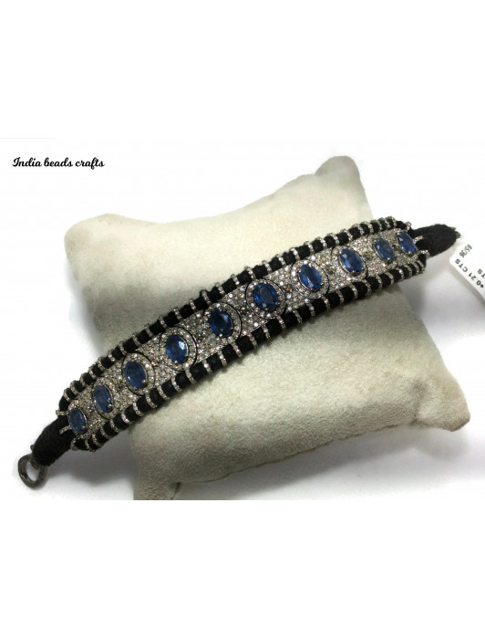 Natural Blue Sapphire Oval With Pave Diamond Bracelet , Women Bracelet Diamond Bracelet , Blue Sapphire Bracelet