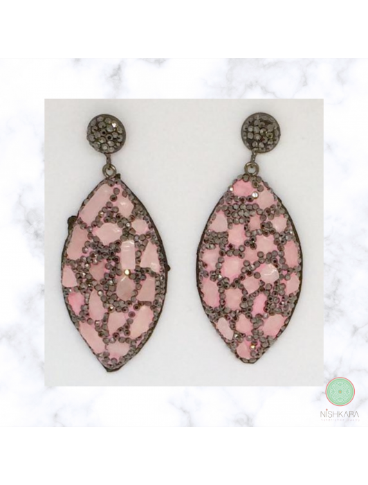 Pink-Silver Oval Earrings