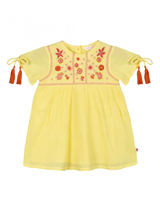 Budding Bees Infants Yellow Solid Embroidered Dress