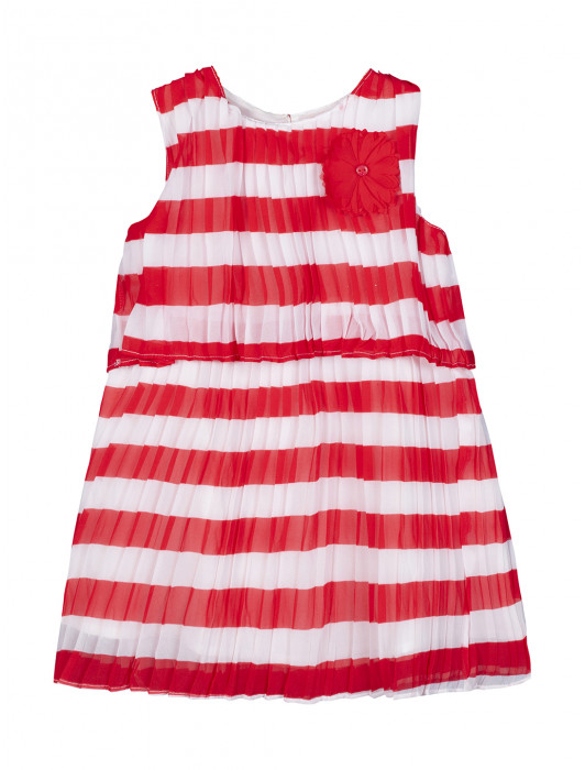 Budding Bees Girls Red& White Pleated A-Line Dress