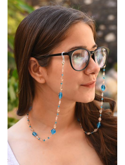 MARINA Peach & Aqua Beads Necklace/Mask Chain/Eyeglass Chain