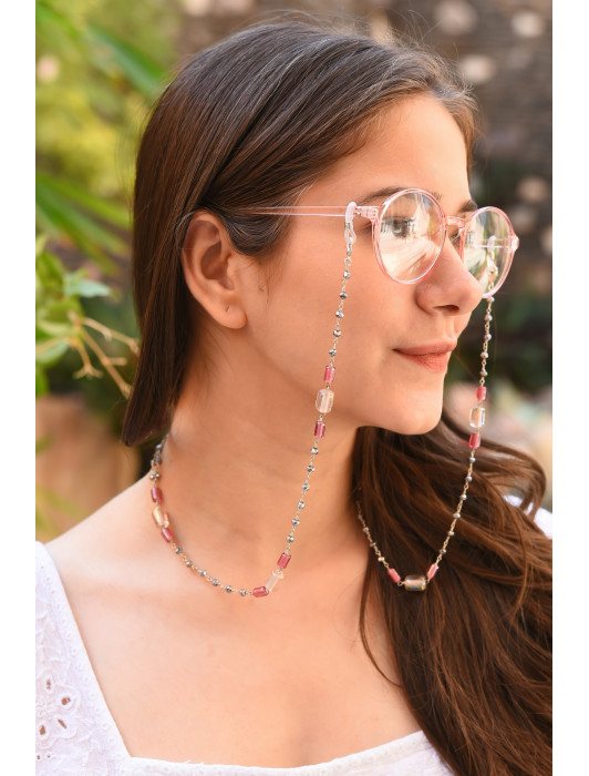 FASHIONISTA Pink Necklace/Mask Chain/Eyeglass Chain with Metallic Beads