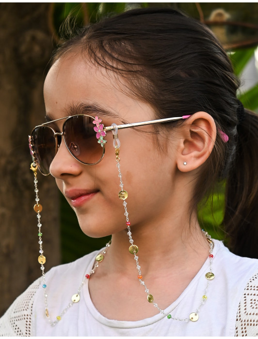 Two-Tone Multi-Crystal Disc Beads  Necklace/Mask Chain/Eyeglass Chain -KIDS  