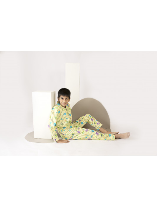 Cotton Yellow Night Suit Set Monsters 
