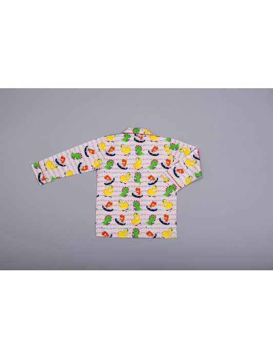 Dino Printed Peach Full Sleeves Night Suit Set 