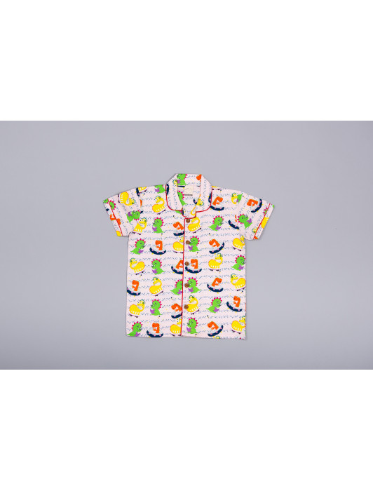 Dino Printed Peach Half Sleeves Night Suit Set 