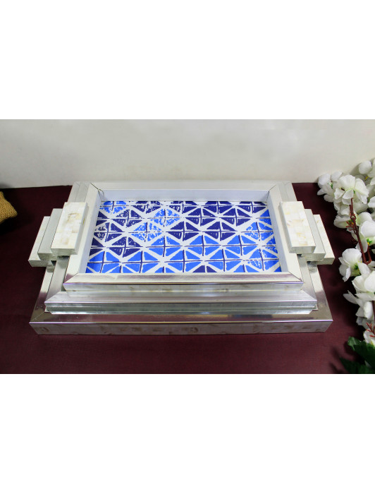 Blue mop  Marble Tray set of 3