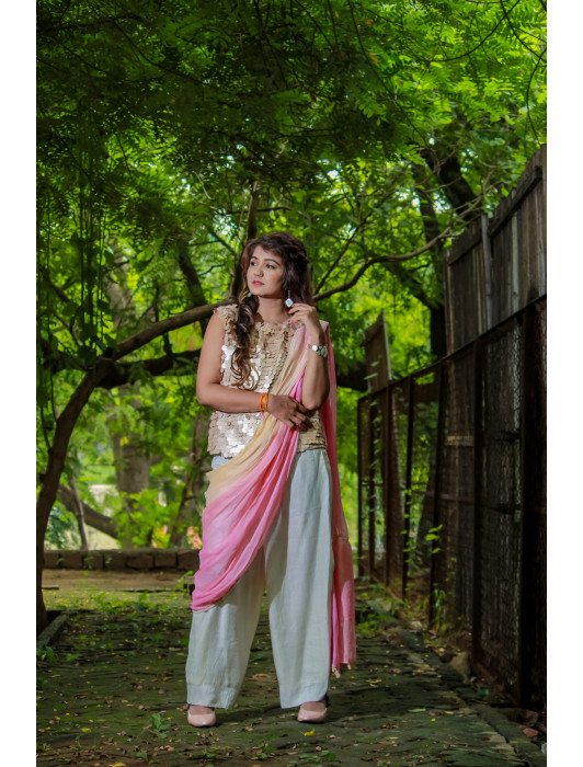BIG SEQUENCE TOP PAIRED WITH PLAZZO PANTS & DETACHABLE DUPATTA