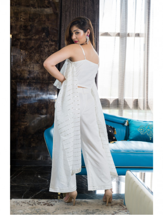 White Dupatta Top And Pants