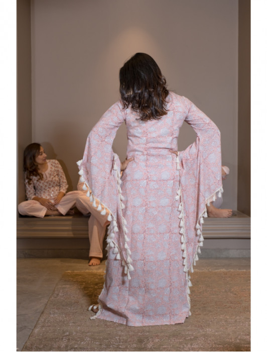 Cotton Blockprinted Pom Pom Kaftan