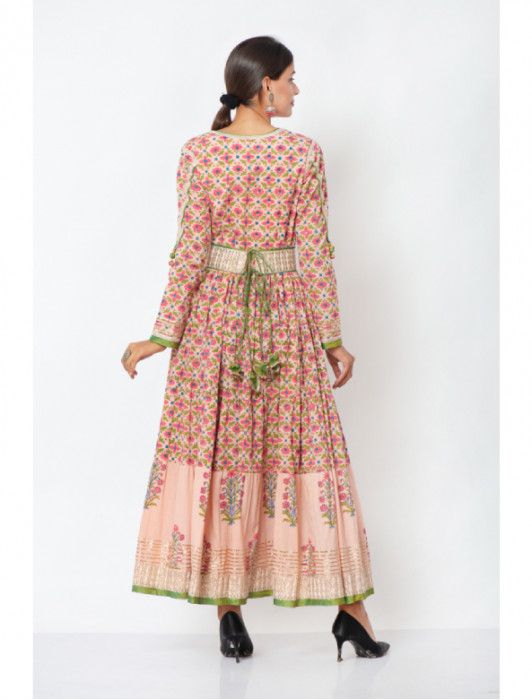 Mughal Block printed long tier dress