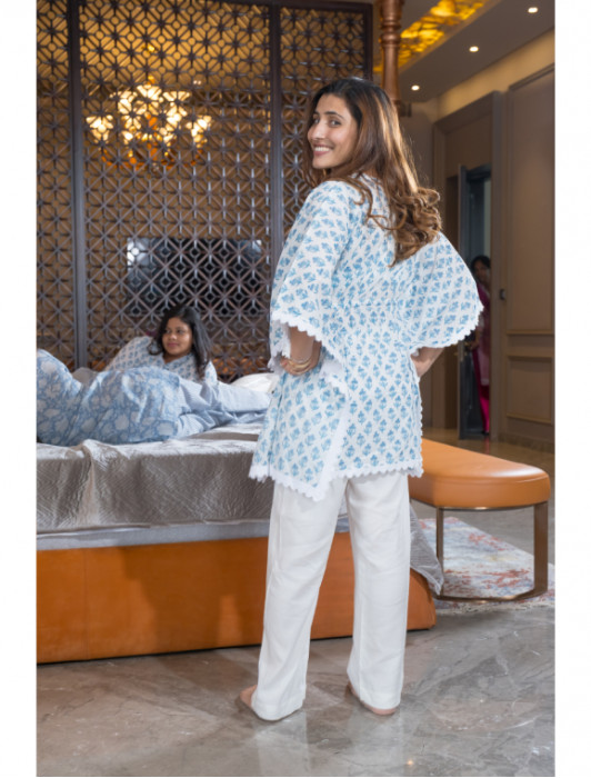 Cotton Blockprinted Kaftan Pyjama Set