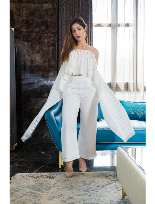 White Dupatta Top And Pants