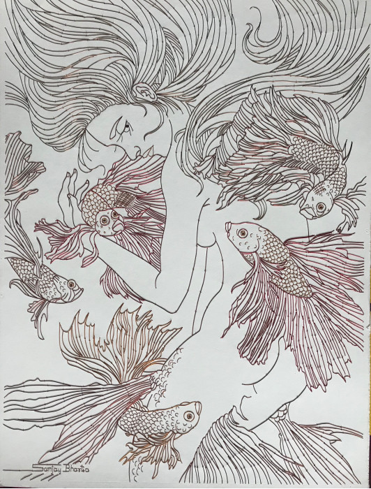 Mermaid playing with Fishes