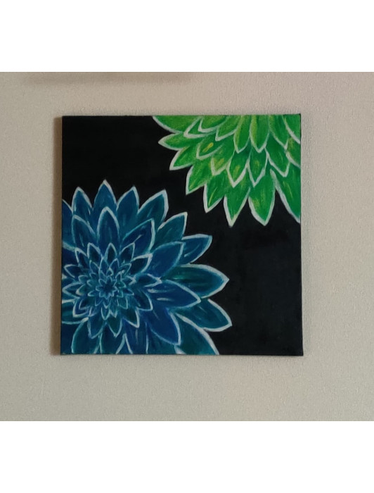 Blue Green Flowers Canvas Painting