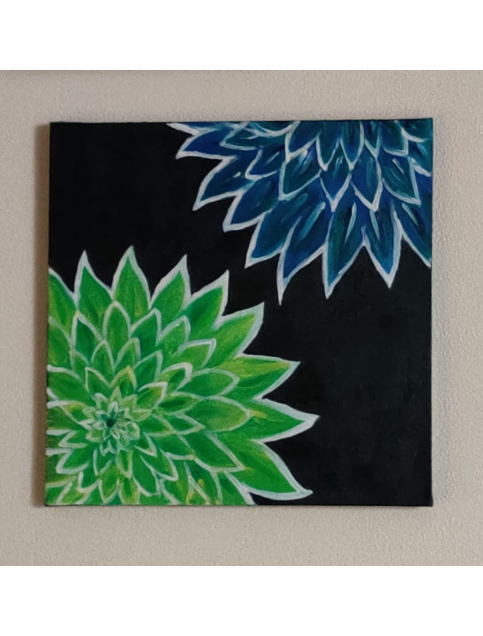 Green Blue Flowers Canvas Painting