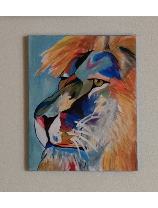Multi Colored Lion side Faced Canvas Painting
