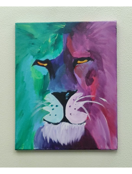 Green and Purple Lion Canvas painting
