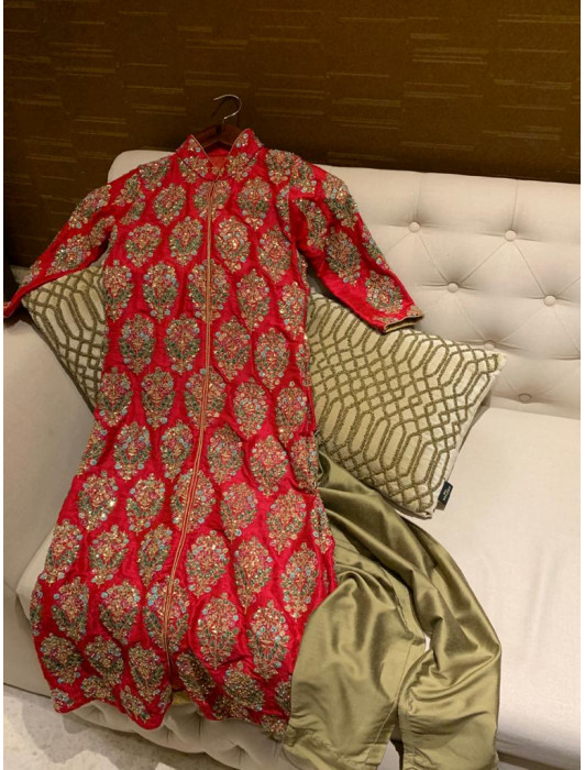 Majenta pink silk kurta with sequins thread and zari embroidery