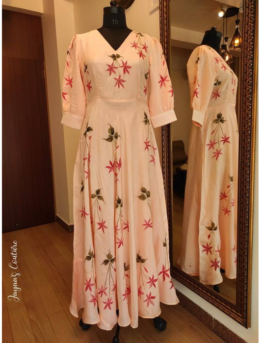 Peach Hand Painted Gown with Gota Highlights