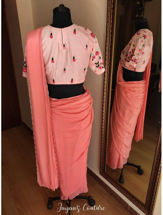 Peach saree with pink blouse
