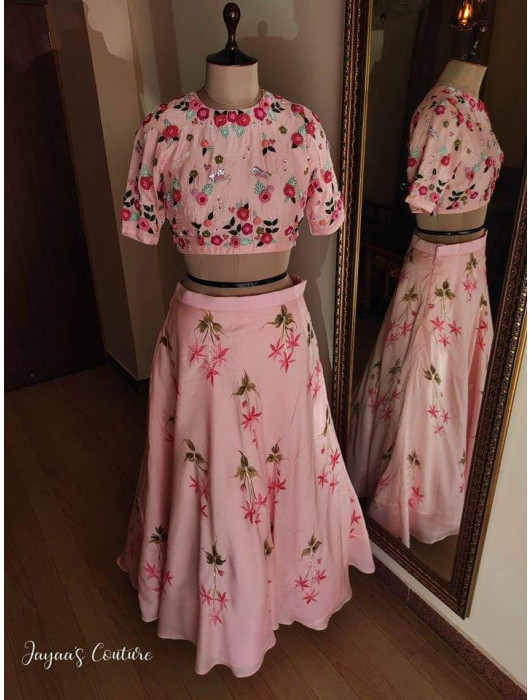 Blush pink lehenga with blouse and dupatta