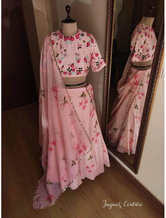 Blush pink lehenga with blouse and dupatta