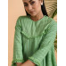 A asymmetrical top with 3/4th sleeves and yoke decorated with soft cotton tassel lace