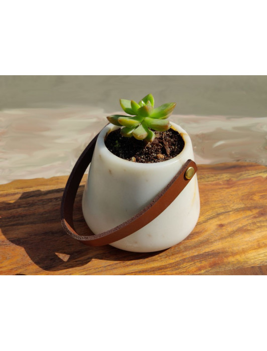 Monolith White Planter with Leather Belt