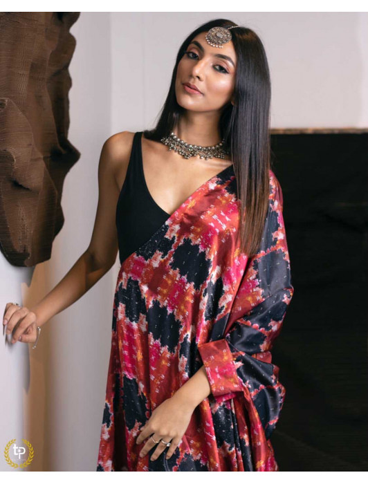 Printed Satin-draped dress 