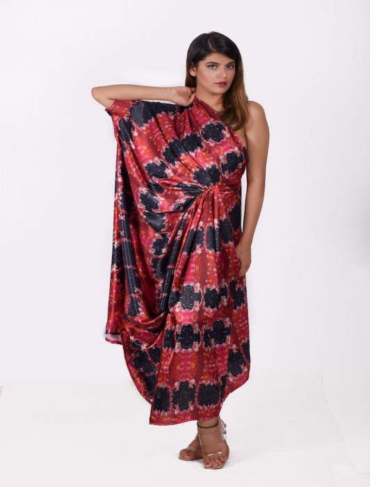 Printed Satin-draped dress 