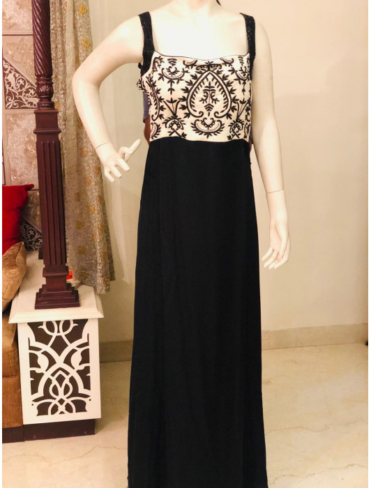Gown in White and Black Stitched