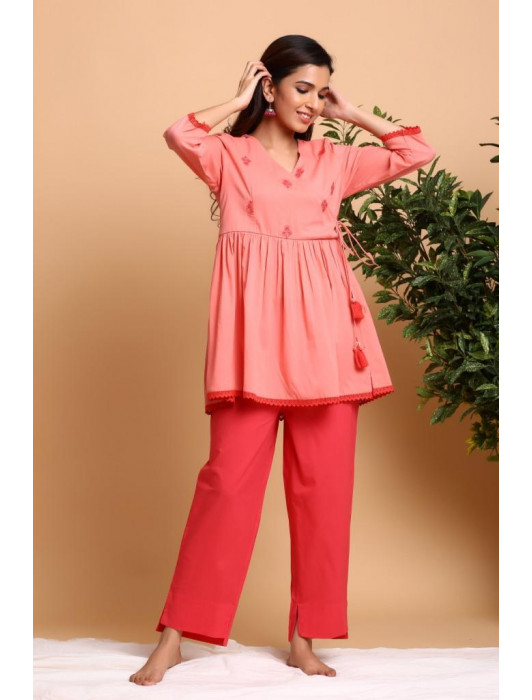 Tarini Peach Tunic With Pants