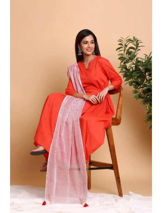 Tarini orange kurta pant dupatta set