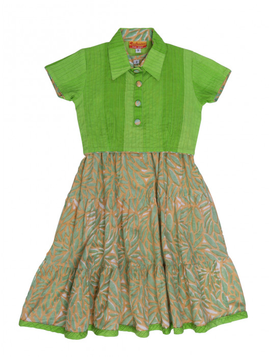 Green Tagai Top With printed Cotton Long Dress