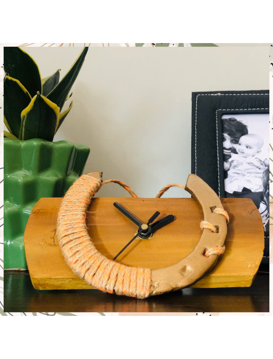 Rustic Horseshoe Table/Wall Clock (Orange Jute)