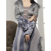 GREY MONOTONE COLOUR BLOCK GOWN WITH EXTENDED SATIN RTEXTILE CUFF