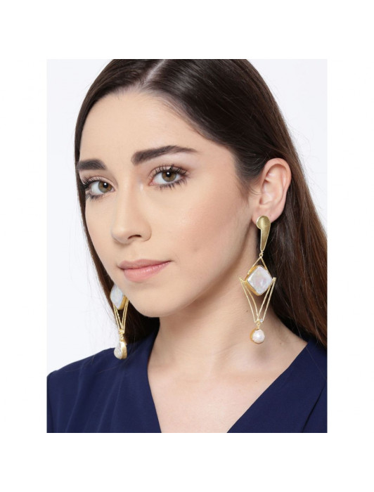 Brass Unique Patterned Gold Plated Ace Earrings Pair