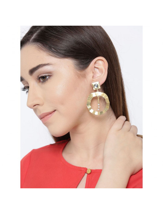 Brass Unique Patterned Gold Plated Ace Earrings Pair