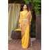 Yellow Organza Crop Top With Pant Saree And Embroidered Belt